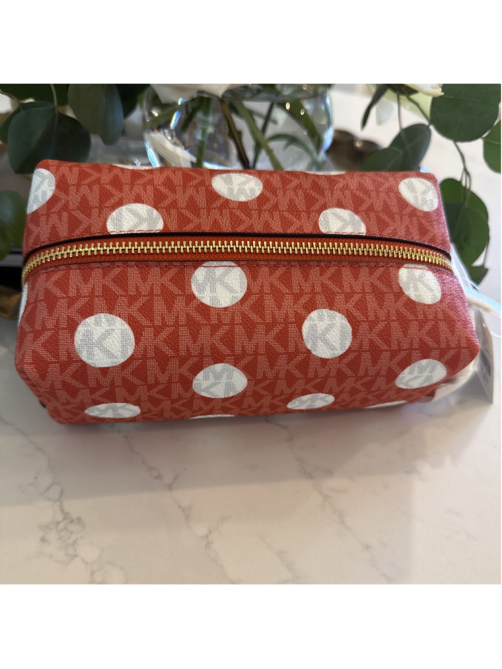 Michael Kors Jet Set Travel Case Bag Red Clay Polka Dot Signature Logo